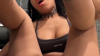Solo Female Enjoys Herself In The Bathroom Of A Gym And Almost Gets Caught.